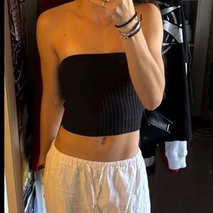 Glassons Black Ribbed Strapless Crop Tube Top